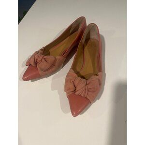 Tory Burch Womens Pink Pointed Toe Flats With Suede Bow Accent Size 8